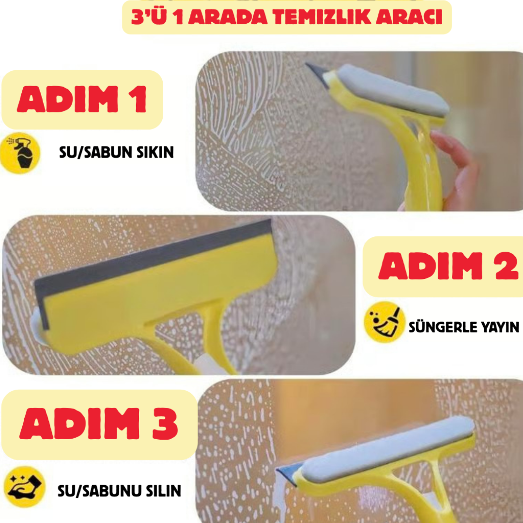3’ü 1 Arada Spreyli Cam Temizleyici